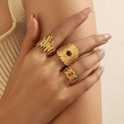  Bộ 3 chiếc nhẫn hình bầu dục bằng thép không gỉ, thích hợp cho nữ giới đeo hàng ngày, dự tiệc, làm quà tặng ngày lễ.