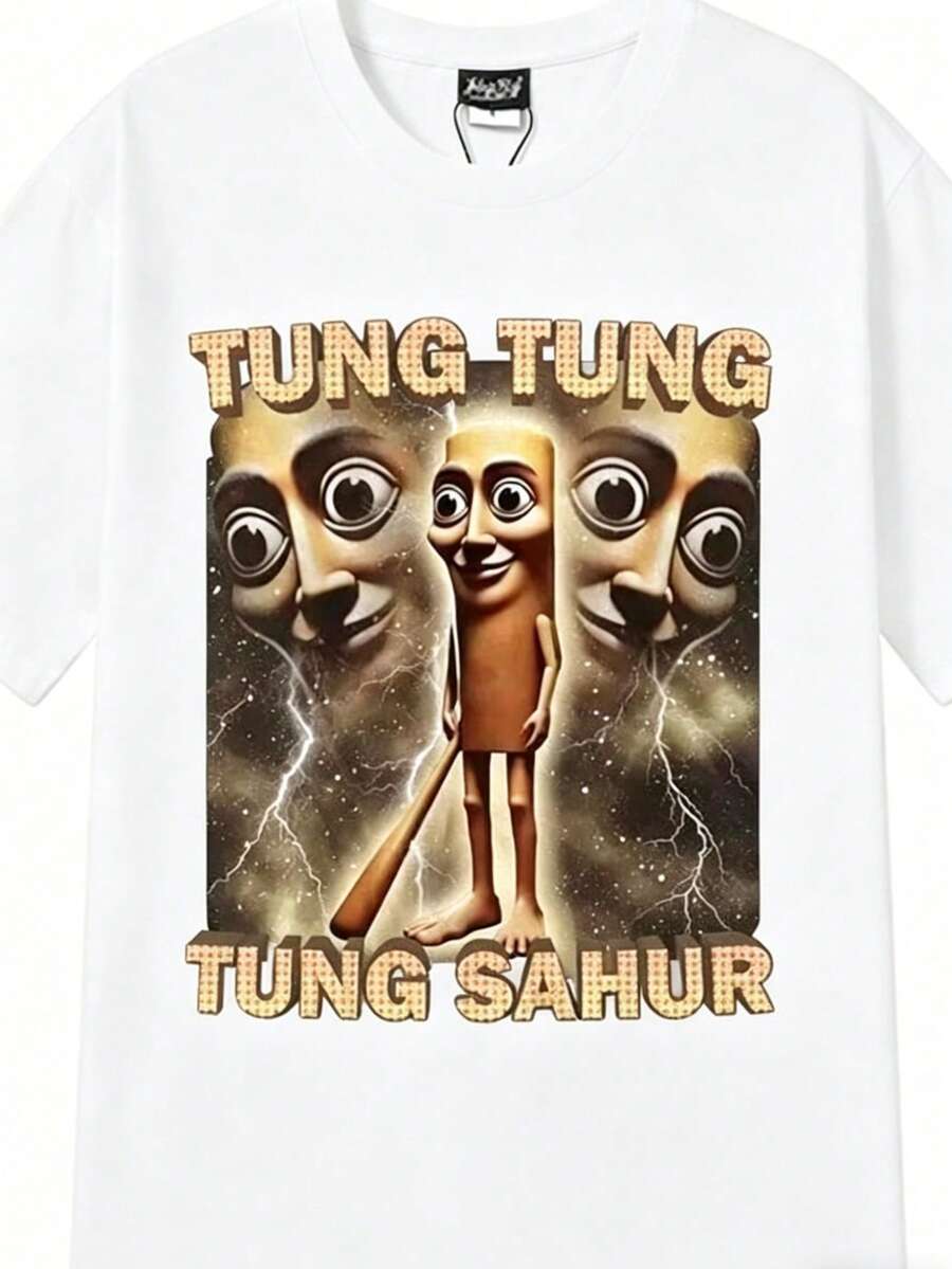 Tung Sahur Graphic Printed T-Shirt Men Summer Casual Loose Fashion Funny Round Neck Short Sleeve Tops Clothing T-Shirt Unisex - trắng - Xem 1