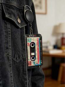 Vintage Cassette Tape Design Card Holder With Sliding Mechanism, Anti-Lost Lanyard, Sturdy ID Card Case, Retro Nostalgic Card Holder For Student ID/Transit Card/Various Cards, Shock-Proof And Scratch-Resistant Card Sleeve, Portable And Convenient Commuting Essential, Perfect Retro Gift For Vintage Enthusiasts/Collectors/Teenagers, Student Daily Necessity, Back To School Essential - Multicolor - View 8