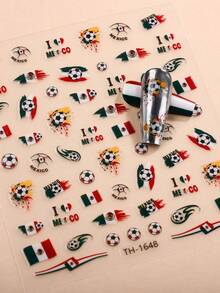 2pcs Mexico World Cup Football Themed Nail Stickers, Spring/Summer Energetic Football Nail Art, Perfect To Support Your Favorite Team, Best Choice For DIY Manicure - Multicolor - View 2