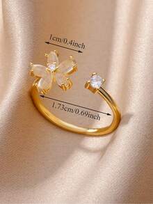 18K Gold Plated Stainless Steel Adjustable Ring With Cute White Agate Flower, Charming Accessory For Party, Vacation, Daily Wear, Gift For Her/Mom/Best Friend - Stainless Steel - View 18
