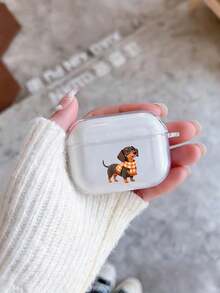 1 Pc Transparent Headphone Case Creative Cartoon Cute Dachshund With Scarf Pattern Suitable For AirPods 4/ 1/ 2/ 3/ Pro/ Pro2/ Pro3, A Simple And Stylish Holiday Gift - Clear - View 3