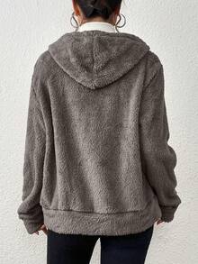 Imported Women's Long-Sleeved Teddy Coat With Zipper And Thick Hood. - Grey - View 4