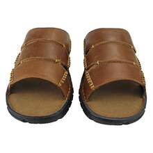 Dunlop - Mens Leather Mule Slippers Open Toe Slip On Summer Shoes - Tan - View 4