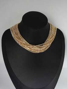 1pc Luxury Elegant Short Crystal Necklace, Inlaid With Sparkling Rhinestones, Multilayer Crystal Necklace, Women's Rhinestone Necklace, Unique Jewelry, Wedding Party Gift, Super Shiny Claw Chain Multilayer Glass Diamond Necklace, Exaggerated European And American Accessory, Women's Banquet Fashion Accessory - Silver - View 17