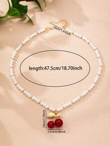 1 件波西米亚风仿珍珠串珠项链，配樱桃、鱼、龙虾吊坠，海洋主题叠戴项链套装，波西米亚海滩风女士首饰 - 彩色 - 查看 7