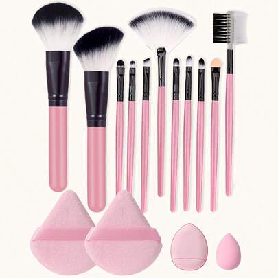 15pcs Makeup Brush Set: Includes 11 Makeup Brushes, 1 Water Drop Makeup Sponge, 1 Mini Makeup Blender And 2 Triangle Makeup Sponges. Classic Set. Made With Soft, Skin-Friendly Synthetic Bristles. Cruelty-Free, Not Tested On Animals. Perfectly Suitable For Women And Girls, An Ideal Choice For Autumn And Winter, Also In Line With The Y2K Fashion . An Excellent Makeup Tool For Birthday Gifts And Halloween Parties.