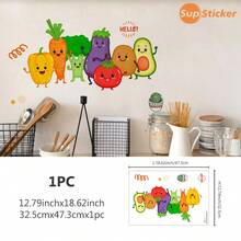 SUPSTICKER 1pc Cute Cartoon Vegetable Potted Plant Pattern Wall Sticker, PVC Material, Home Decor Sticker, DIY, Self-Adhesive, Waterproof, Oil-Proof, Suitable For Kitchen, Dining Room, Apartment, Cartoon Theme Decor, 12.79*18.62inch - Multicolor - View 13