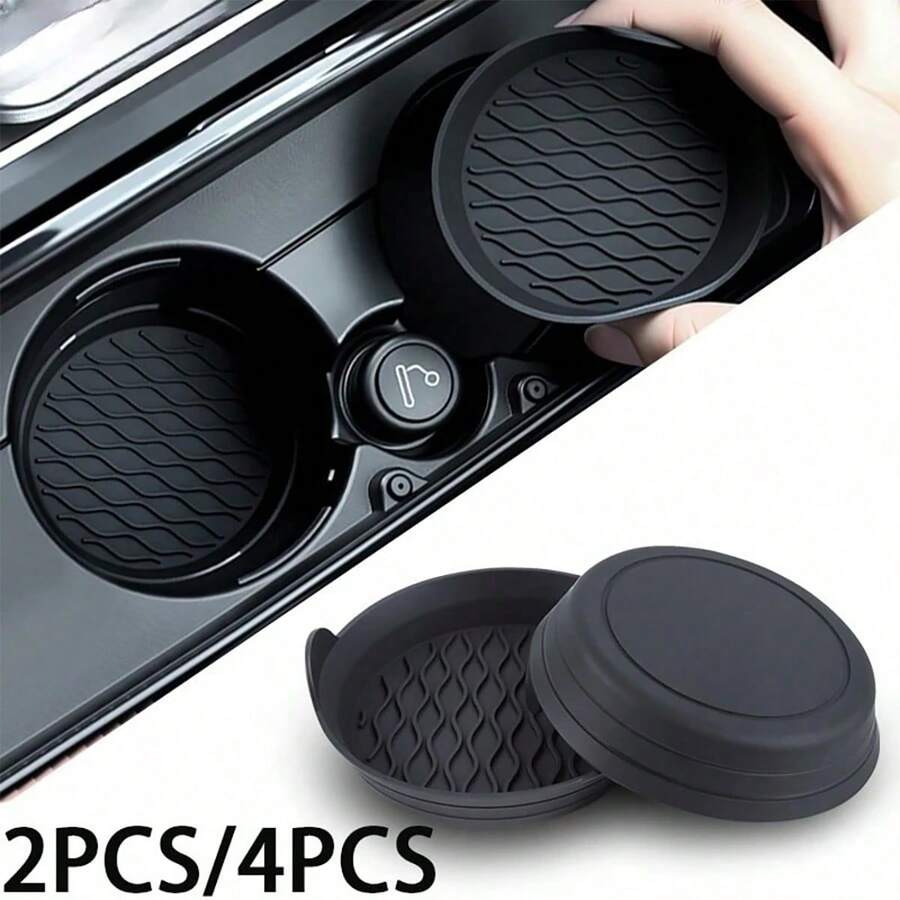 2 piezas/4 piezas Portavasos de silicona para coche, posavasos antideslizantes, con bordes elevados para evitar derrames, alfombrillas redondas universales antideslizantes - A - Ver 1