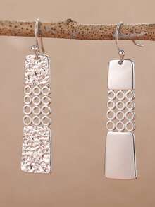 Swinging Earrings With Minimalist Rectangular Pendant Design, Asymmetric Fashion Accessories For Women - Silver - View 7
