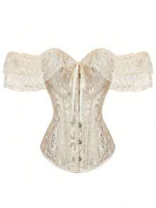 Sexy Lace Palace Dress Corset With Shawl - Apricot - View 1