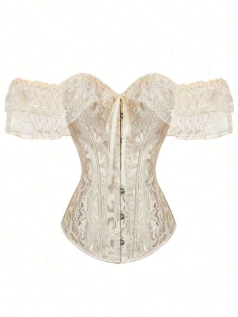 Sexy Lace Palace Dress Corset With Shawl - Apricot - View 1