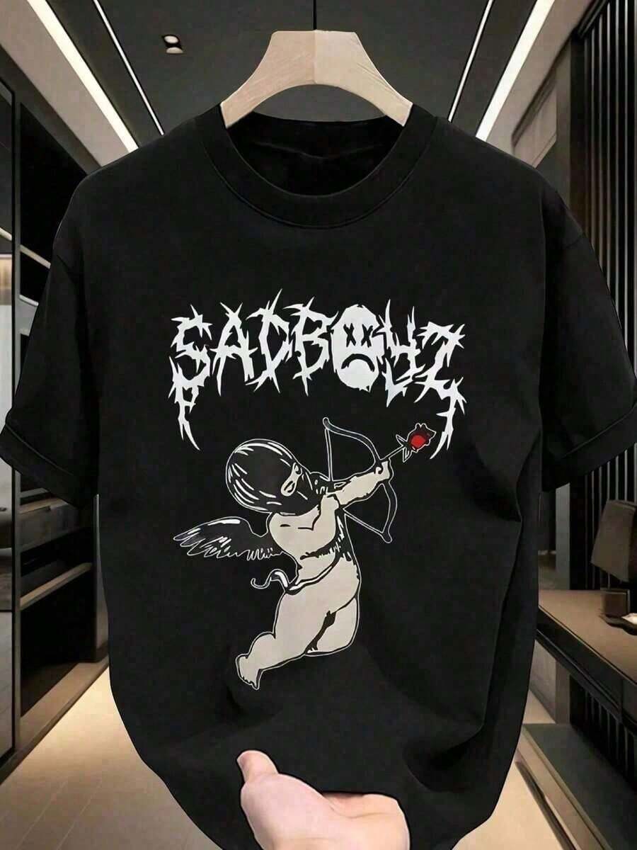 This Casual T-Shirt Features A Simple Print, A Round Neck, And Short Sleeves. The Classic, Basic Design Is Universally Flattering, And The Loose, Relaxed Fit Feels Comfortable And Breathable. The Fine, Soft Texture Is Soft Against The Skin And Breathable, So It Won't Pill Or Lose Its Shape Over Time. The Subtle, Elegant Print Design Is A Must-Have For Summer. This Versatile Piece Pairs Perfectly With All Kinds Of Bottoms-You Can't Go Wrong. - 黑色 - 查看 1