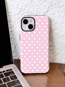 1个粉色底白色波点哑光手机壳，适用于 17、17 Air、16、15、14、13、12、11、Pro Max、Plus，优雅设计，男女皆宜，是圣诞节、情人节、复活节、婚礼季和生日送给女朋友的理想礼物。 - 彩色 - 查看 2