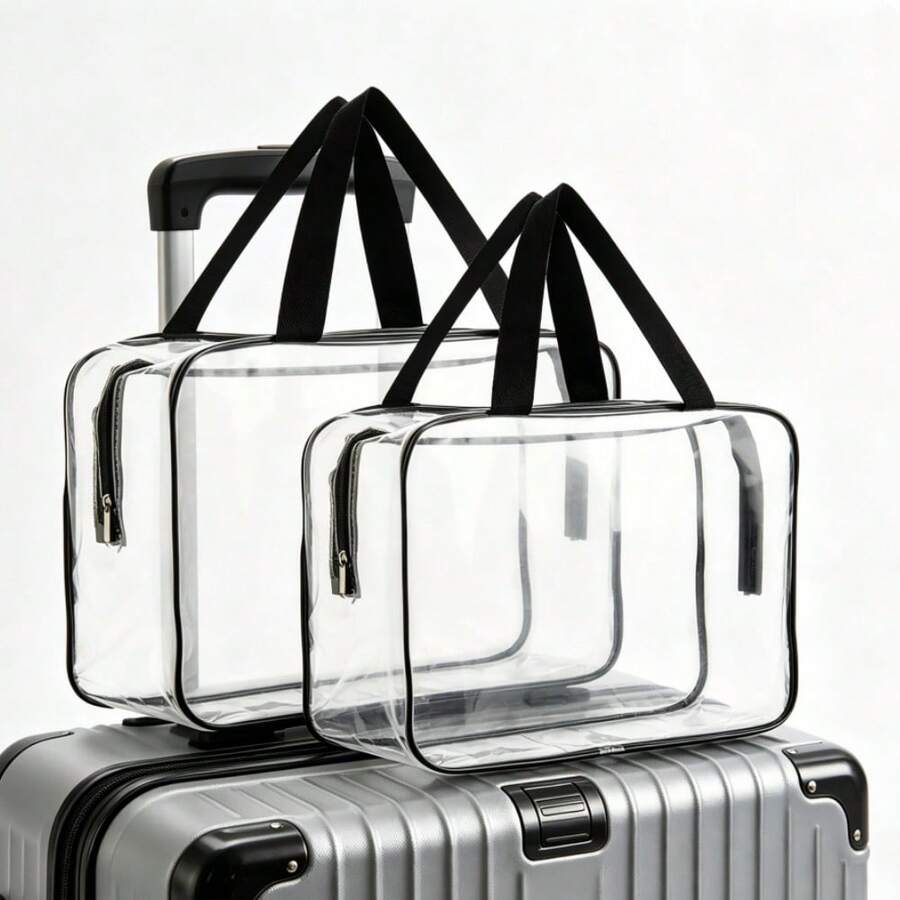 2 Piece Clear Storage Tote Bag, Large Capacity Travel Cosmetic Case, Waterproof Zipper Pouch Set For Women Men - 2PCS - 查看 1