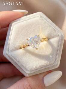 1 chiếc nhẫn bạc 925 mạ vàng và đính đá Cubic Zirconia trắng, thanh lịch và thời trang, thích hợp làm quà tặng kỷ niệm/sinh nhật. - Vàng - Xem 3