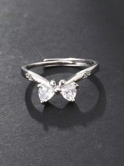1 chiếc nhẫn Cubic Zirconia tối giản thời trang dành cho nữ, thiết kế nơ bướm, thích hợp để đeo hàng ngày và làm quà tặng ngày Valentine.