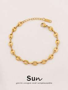 1 pieza Pulsera de acero inoxidable con forma de grano de café para mujer, joyería de pulsera geométrica simple de moda - Pulsera - Ver 6
