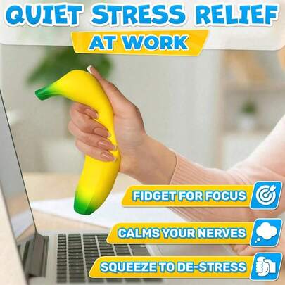 1个17厘米柔软逼真香蕉玩具，慢回弹减压水果，挤压玩具，趣味减压玩具，柔软香蕉，感官玩具，手指玩具，压力释放