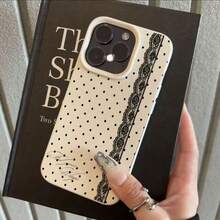 1pc Signature Lace Polka Dot Pattern Full Coverage TPU Shockproof Phone Case, Compatible With Apple 16, 15, 14, 13, 12, 11 Pro Max, And Series - Multicolor - View 2