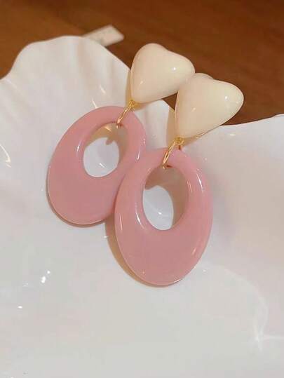 1 Paio di Orecchini Eleganti Rosa a Forma di Cuore Minimalisti, Adatti per Uso Quotidiano e Uscite