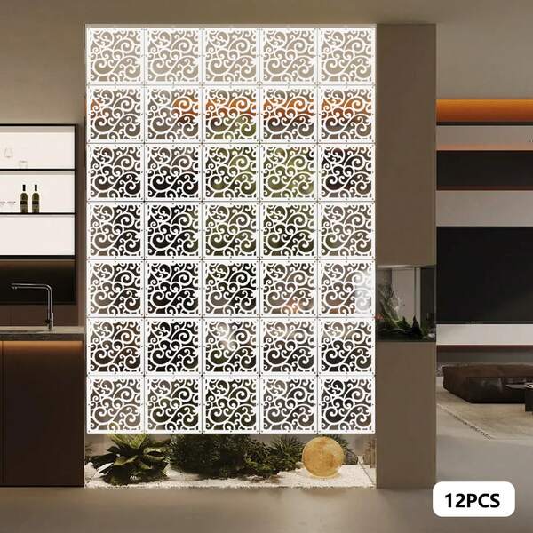 YISSALE 12er-Pack hängende Raumteiler mit 29 x 29 cm großen quadratischen Paneelen, modernes, durchbrochenes Blumenmuster, Wandabtrennung für Wohnzimmer, Schlafzimmer, Büro und Hotel, Weiß, 29 x 29 cm