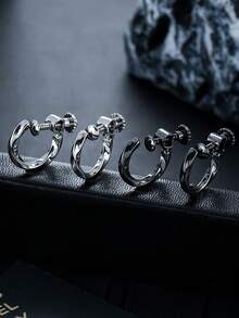 1 Pair Fashionable Minimalist Spiral Pattern Clip-On Earrings For Men, Simplistic Hip-Hop Style Accessory, Suitable For Daily Wear, Gifts For Friends On Holidays, Birthdays, Anniversaries - Multicolor - View 1