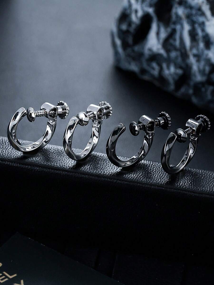 1 Pair Fashionable Minimalist Spiral Pattern Clip-On Earrings For Men, Simplistic Hip-Hop Style Accessory, Suitable For Daily Wear, Gifts For Friends On Holidays, Birthdays, Anniversaries - Multicolor - View 1