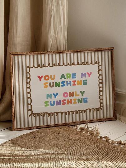 1pc Canvas Wall Art With Frame, "You Are My Sunshine" Colorful Striped Artwork For Kids Room, Beige Vintage Rustic Style Nursery Decor, Boho Rainbow Playroom Art, Children's Room Wall Decoration, Baby Shower Gift, Party Decor, Newborn Present, Mother's Day Gift, Father's Day Gift, Preschool Decoration