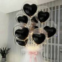 10pcs 20-Inch Red Heart Shaped Transparent Bubble Balloons Set, Suitable For Valentine's Day, Birthday, Wedding, Proposal And Anniversary, Large Red Heart Balloons - Indoor & Outdoor Balloon Decor, No Electrical Accessories Or Power Required - Black - View 4