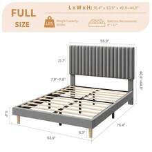 Techigher Bed Frame, Velvet Upholstered Platform Bed With Adjustable Headboard, Vertical Channel Tufted, Sturdy Wooden Slats, Silent Design, Easy Assembly - Light Grey - View 7