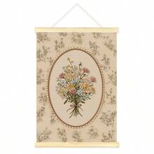 1pc Framed/Unframed Vintage Wild Flower Bouquet Folk Art Canvas Poster, Warm Retro Hooked Rug Style Botanical Floral Wall Art Print, Minimalist Farmhouse Decor, Suitable For Apartment, Living Room, Bedroom, Modern Home Decoration. - Multicolor - View 3