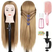 人体模型头美发造型训练模型美容娃娃头合成纤维假发带夹子支架 - 查看 4