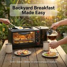 3-In-1 Breakfast Station, Toaster Oven Coffee Maker Combo With Nonstick Griddle, Compact Countertop Breakfast Maker For Small Kitchens, Dorms And Apartments - Black - View 2