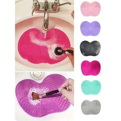 1/2pcs Silicone Makeup Brush Cleaning Mat With Suction Cup, Portable Makeup Brush Cleaner Tool, Apple-Shaped Silicone Makeup Brush Cleaning Pad, Suitable For Makeup Brushes, Makeup Sponges, Powder Puffs, Ideal For Travel, Home, School, Dorm, Vacation, Party, Etc.