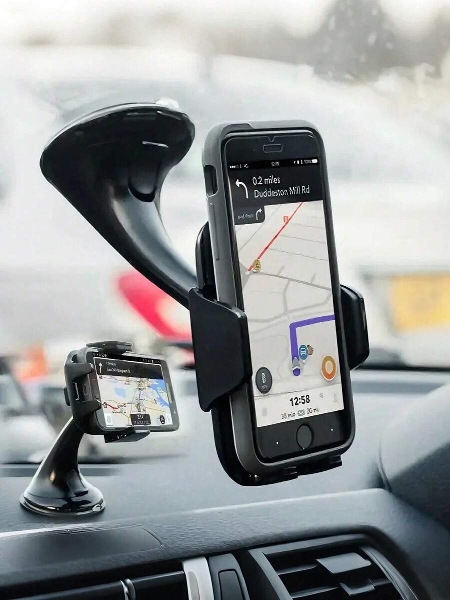 Universal Car Windshield Phone Mount – 360° Rotatable Suction Cup GPS Holder With 15KG Strong Suction & Auto Clamp – One-Hand Operation Smartphone Stand For Car Windshield, Dashboard – Fits All Phones