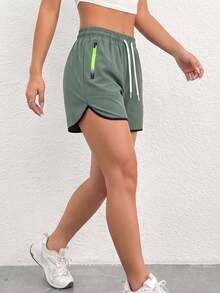Quần short thể thao nữ màu trơn, quần chạy bộ nhẹ 5 inch dành cho nữ, có túi khóa kéo, kiểu dáng tối giản thời trang, dáng rộng, phù hợp cho hoạt động thể dục ngoài trời hàng ngày, chạy bộ, mặc thường ngày mùa hè. - màu xanh lá - Xem 4
