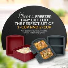 Silicone Freezer Trays With Lids, Set Of 4 - With 1cup And 2 Cup Silicone Freezer Molds Freezing Soups, Sauces And Individual Microwave - 4 Pack Grey and Red - View 2