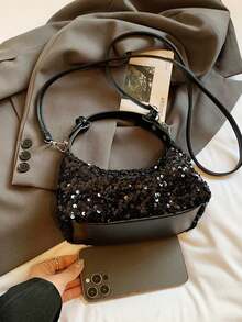 Sweet And Cool Edgy Sequined Shoulder Bag, Heavy-Duty All-Over Party Style, Niche Design, Versatile For Spring And Summer, Women's Shoulder Bag. - Black - View 7