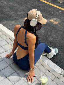 Slayoga 無縫高彈性性感運動連身衣，適合運動與休閒穿著，夏季風格 - 藏蓝色 - 查看 8