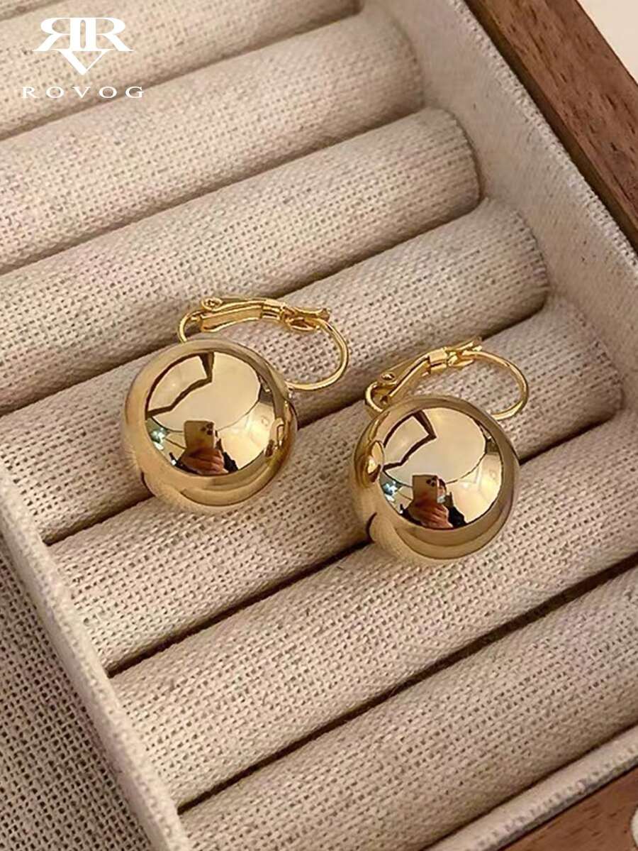 1对简约时尚几何球形设计奢华优雅日常度假复古法式风格耳环，女士款 - 金黃色 - 查看 1