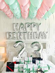 44件組 16英吋銀色 Happy Birthday 字母鋁箔氣球套組，含海軍藍與銀色乳膠氣球及愛心鋁箔氣球，派對場景裝飾、居家派對背景佈置、婚禮、畢業、生日派對裝飾藍色氣球 - 彩色 - 查看 4