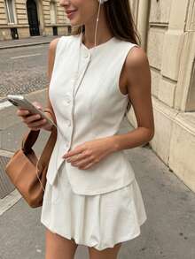 Early Spring Women's Casual Elegant Holiday Front Button Cardigan And Skirt Two Pieces Set, Women's Summer Suit, Women's Two Pieces Set, Spring Outing, Women's Birthday Outfit, Street Style, Summer Clothes, Summer Outfits, Spring Clothing, Spring Break Outfits, Summer Two Pieces Set, Casual Sets For Women, Holiday Outfits For Women, Vacation Outfits For Women, Elegant Dresses For Women - Apricot - View 2