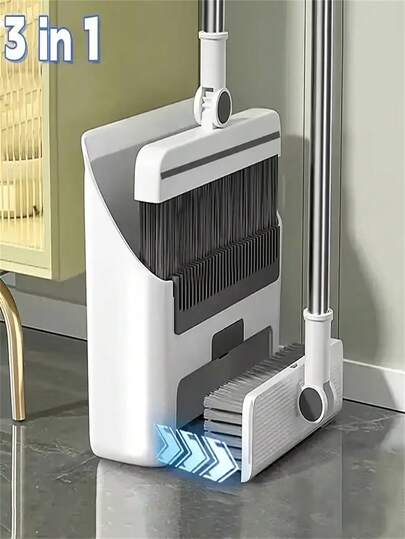 Bộ chổi và hốt rác gấp gọn 3 trong 1, bộ chổi và hốt rác lông mềm gấp gọn sáng tạo mới, bộ dụng cụ vệ sinh đa năng cho phòng khách, phòng ngủ, phòng tắm, thảm, sàn cứng, nhựa bền chắc cho nhà ở và ký túc xá, không bám tóc.