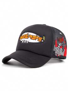 1pc Fashionable Cartoon Letter Embroidered Hip-Hop Hat, Adjustable Unisex Outdoor Sun Protection Baseball Cap, Suitable For Spring, Autumn, Travel, Beach, Party,Holiday,Festival - Skeleton Gunner - View 16