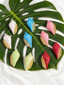 波西米亚风海螺珐琅夸张短耳环，海洋贝壳金色镶边耳环，适合夏季度假 - 彩色 - 查看 10