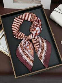 1 Pc A Lady's Brown Leopard Print Checkered Headscarf, Featuring A Large Pattern Suitable For Use In Summer And Spring, Is A High-Quality Scarf And Headscarf. It Is An Elegant Neck Protection Accessory Scarf With A Fashionable Appearance, Lightweight And Comfortable. It Is Suitable As A Gift For Friends On Festivals Or Birthdays.,Holiday,Travel Essential - Striped Leopard Print 03 - View 3