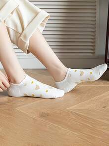 1/5 Paar Damen süße Herzmuster Socken, weiße Knöchelsocken, lässige flache Bootsocken, bequem und atmungsaktiv, vielseitig für Alltag und Sport geeignet, passend für alle Jahreszeiten - Verschiedenfarbig - Übersicht 5