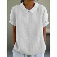 New Solid-Color Cotton-Linen Tops For Women, Spring Collection - White - View 3
