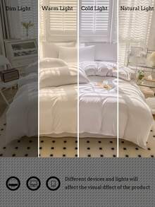 Bộ 3 món màu trắng đơn giản, mềm mại, thoáng khí (1 vỏ chăn + 2 vỏ gối, không kèm ruột chăn), thích hợp cho phòng ngủ và phòng khách, có thể giặt máy, sử dụng được cả bốn mùa. - Màu trắng kem - Xem 4